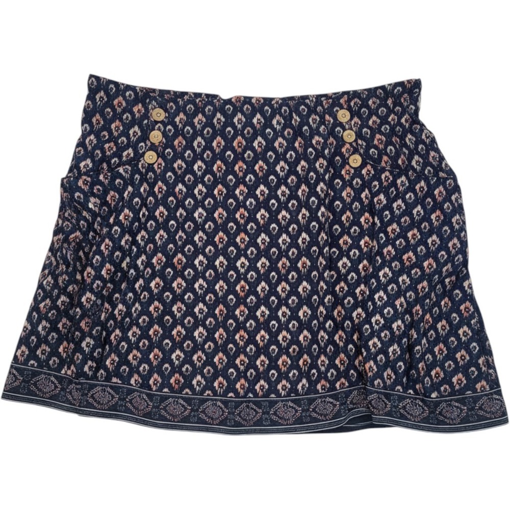 Maurices Womens XXL Navy Blue Ikat Geometric Print Paperbag Waist Pocket Skirt